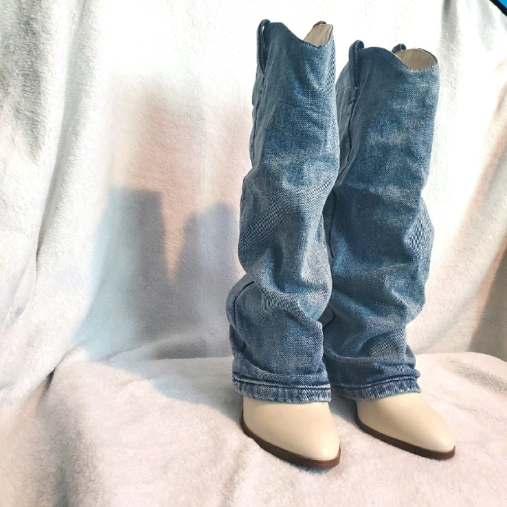 Cute denim and faux leather boots